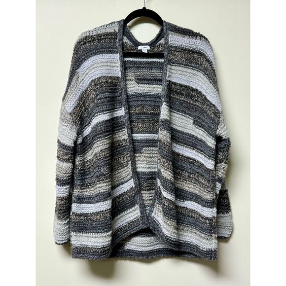 J. JILL Intarsia Cardigan Sweater Chunky Textured Knit Gray, Sz LP - Picture 3 of 11